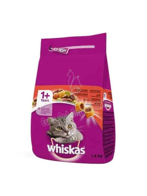 WHISKAS száraz macskaeledel marhával 1,4kg