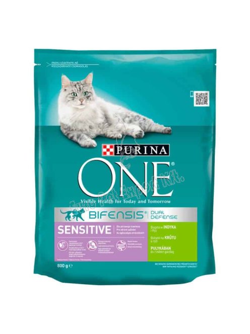 Purina One Sensitive pulykában és rizsben gazdag teljes értékű állateledel felnőtt macskáknak 800g