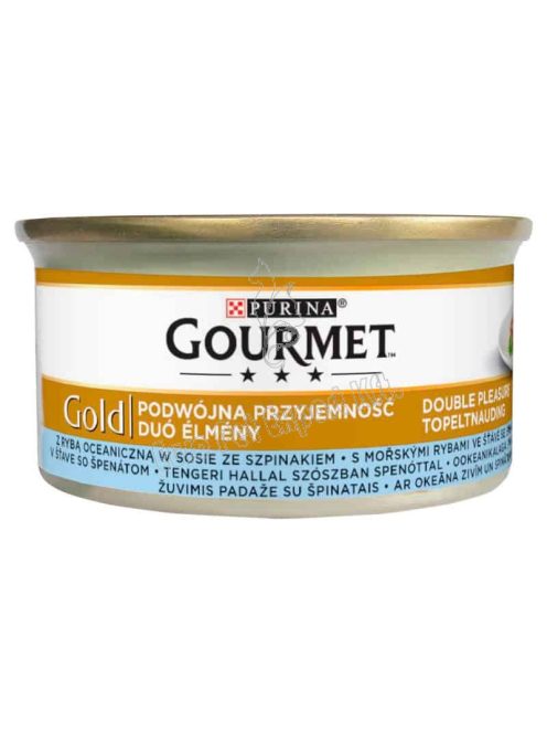 Gourmet Gold teljes értékű állateledel felnőtt macskáknak tengeri hallal szószban spenóttal 85g