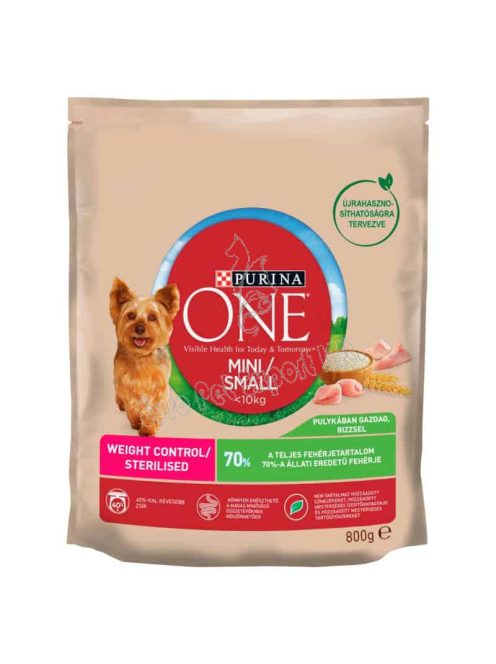 Purina One Mini/Small <10 kg Weight Control/Steril pulykában gazdag kutyaeledel rizzsel 800g