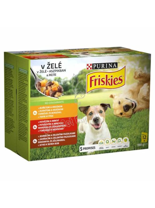 Friskies teljes értékű állateledel felnőtt kutyák számára aszpikban 12 x 100g (1200g)