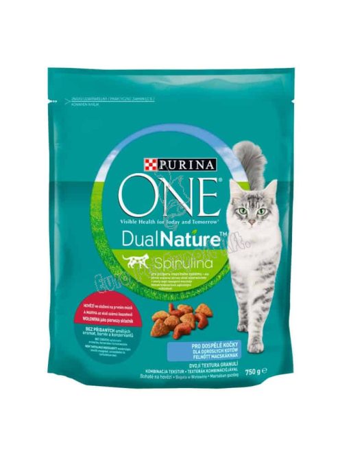 Purina One DualNature Spirulina teljes értékű állateledel felnőtt macskák számára marhával 750g