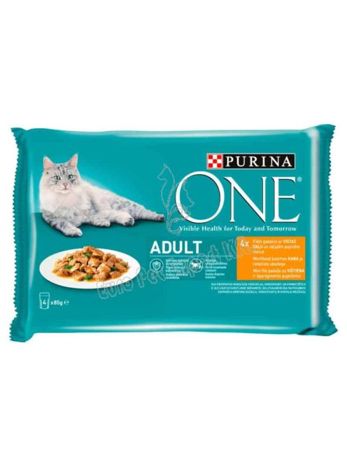 Purina One Csirkével és Zöldbabbal nedves macskaeledel felnőtt macskák számára 4 x 85g