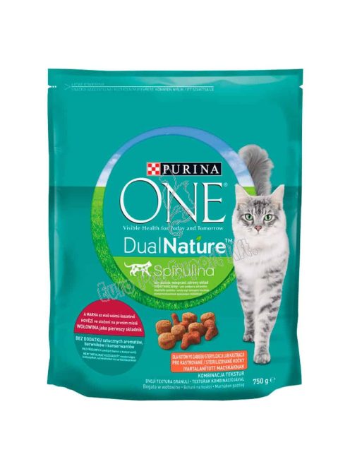 Purina One DualNature Spirulina teljes értékű állateledel ivartalanított macskáknak marhával 750g