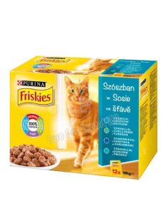   FRISKIES Macskaeledel Szószban - Lazaccal, Tonhallal, Tőkehallal, Szardíniával 12x85g