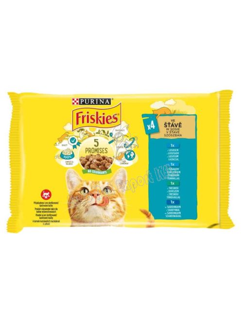 Friskies szószban lazaccal/tonhallal/tőkehallal/szardíniával macskaeledel 4 x 85g (340g)