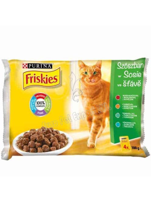 FRISKIES Macskaeledel Szószban - Marhával, Csirkével, Tonhallal, Tőkehallal 4x85g