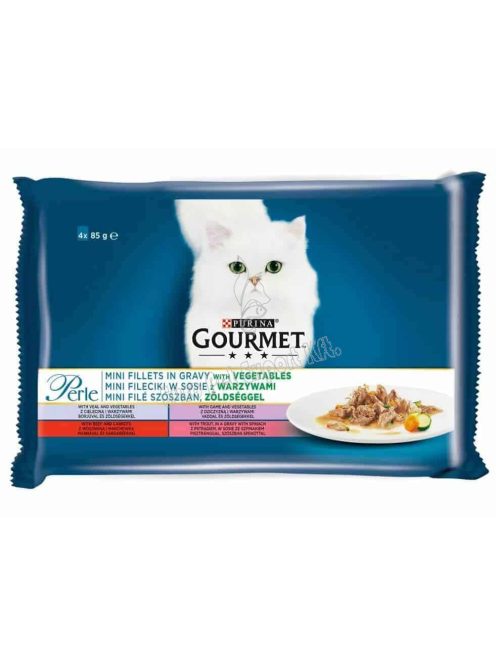 Gourmet Perle macskaeledel 4*85 g Zöldséggel