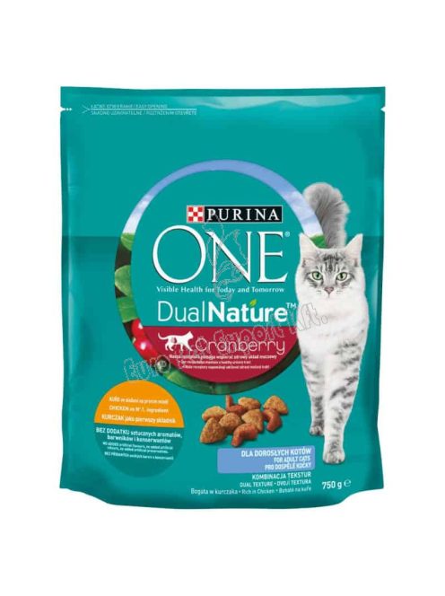 Purina One DualNature Cranberry teljes értékű állateledel felnőtt macskák számára csirkével 750g