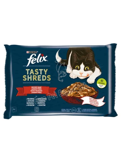 Felix Shreds Házias Válogatás teljes értékű állateledel felnőtt macskáknak szószban 4 x 80g (320g)