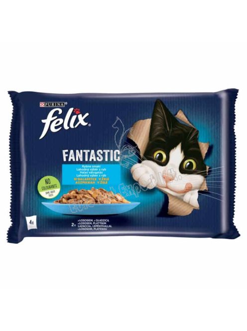 Felix Fantastic Lazaccal/Lepényhallal aszpikban nedves macskaeledel 4 x 85g (340g)