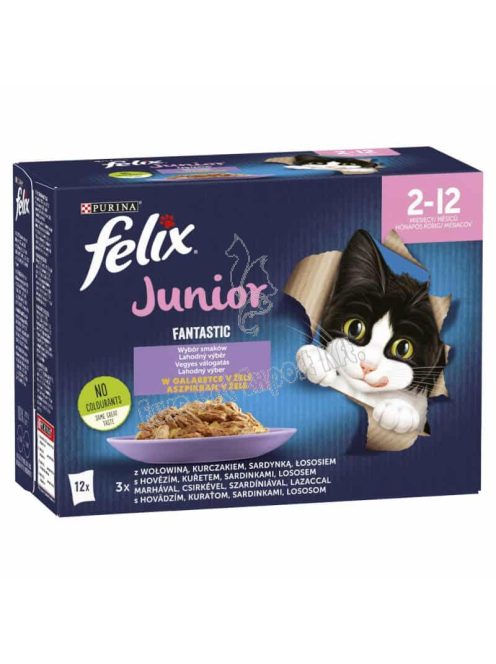 Felix Fantastic Junior Vegyes Válogatás aszpikban nedves macskaeledel 12 x 85g (1,02kg)