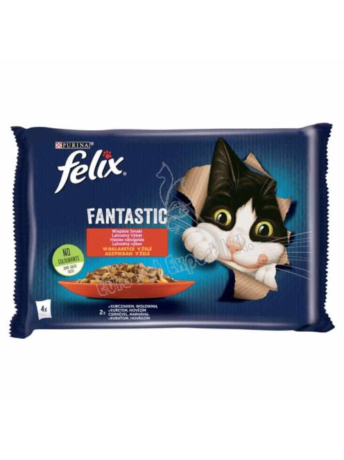 Felix Fantastic Marhával/Csirkével aszpikban nedves macskaeledel 4 x 85g (340g)