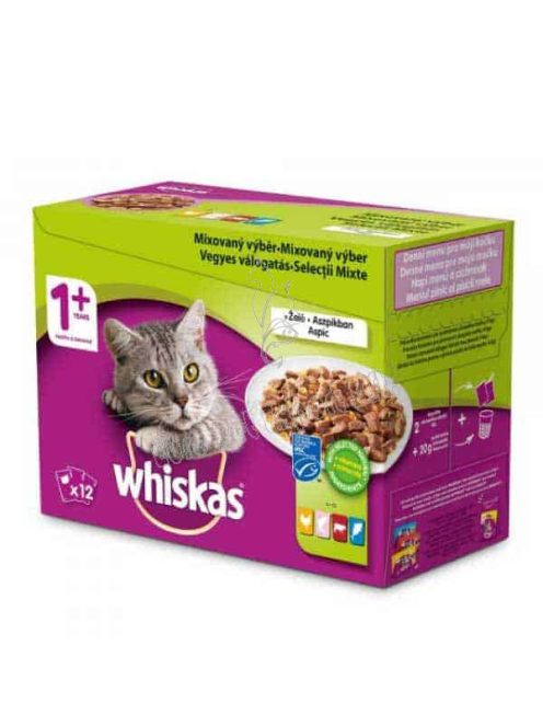 WHISKAS alutasakos macskaeledel húsos-halas válogatás 12x100g